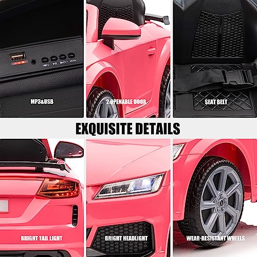 JOINATRE Licensed Audi TT RS Kids Ride On Car, 12V 7AH Battery Powered Electric Vehicle w/Parent Remote Control, LED Light, Horn, Music, Gift for Boys Girls (Pink)