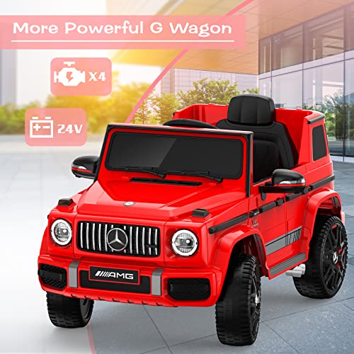 ANPABO 24V 4WD Licensed Mercedes-Benz G63 Kids Car, 4WD/2WD Switchable, Ride on Car w/Parent Remote Control, Music Player & LED Headlight, Battery Indicator, Ideal Electric Car for Kids 3+, Red