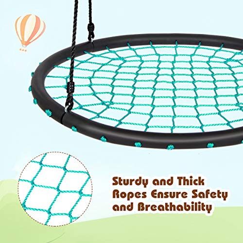 Costzon 40'' Spider Web Tree Swing Set, Kids Outdoor Round Net Swing Platform Rope Swing with Adjustable Hanging Ropes and Durable Steel Frame, Great for Park Backyard (40'', Web Swing, Green)