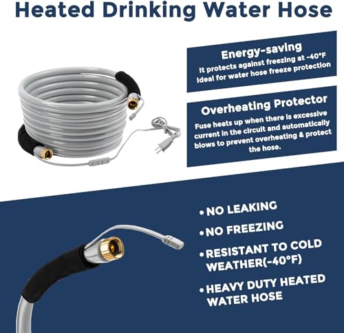 Giraffe Tools 50FT Heated Drinking Water Hose for RV, With Thermostat, Heated Hose for Camping, 5/8-Inches Lead and BPA Free RV Water Hose Withstand to -40℉,267Watts, for Car Care, Agriculture, etc.