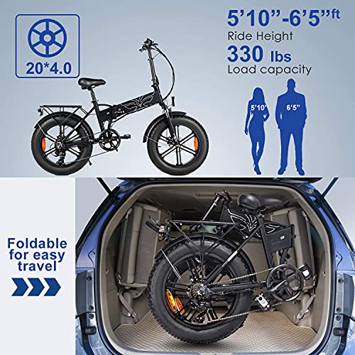 ENGWE 750W Folding Electric Bike for Adults 20" 4.0 Fat Tire Mountain Beach Snow Bicycles Aluminum Electric Scooter 7 Speed Gear E-Bike with Detachable Lithium Battery 48V12.8A Up to 28MPH (Black)