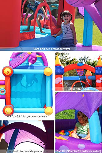 Bounceland Dragon Quest Inflatable Bounce House, Ball Pit with 30 Colorful Balls included, Fun Slide and Basketball Hoop, UL Strong Blower included, 11.5 ft x 11.5 ft x 8 ft H, Fun Dragon Castle theme