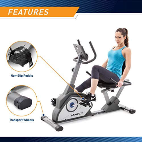Marcy Magnetic Recumbent Exercise Bike with 8 Resistance Levels NS-40502R,Grey