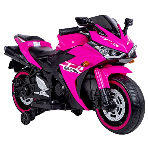 Kids Motorcycle,Tamco 12V Motorcycle for Kids 3 4 5 6 Years Boys Girls 12v7ah Kids Motorcycle Ride on Toy with Training Wheels/Manual Throttle/ Drive by Hand /Lightting Wheels (Pink)