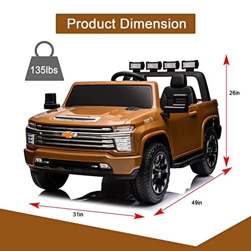 Nitoess 24V 2 Seater Silverado HD Pickup Truck Ride On Toys with Remote Control,Kids Electric Power Vehicles Wheels Ride on Car for Boys, EVA Tires, Brown