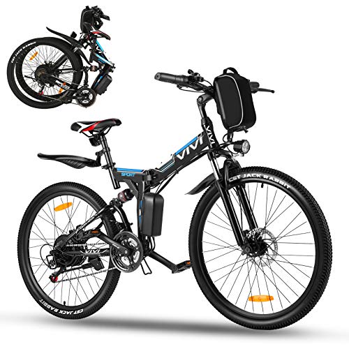 VIVI 26" Folding Electric Bike,350W Electric Mountain Bike, Adults Ebike with Removable 288Wh Battery, 20MPH Electric Bikes for Adults,Up to 50Miles Range, Shimano 21 Speed, Double Shock Absorption