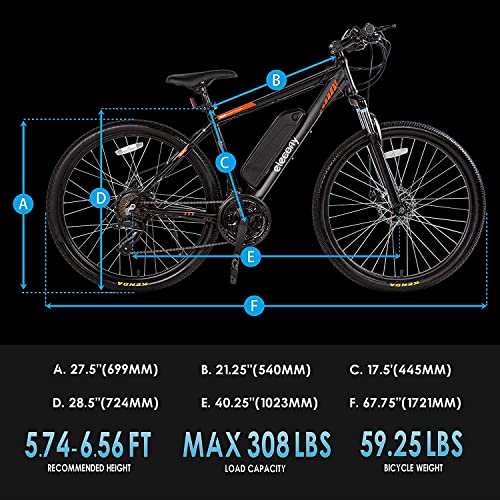 Elecony 27.5" Electric Bike, 350W City Commuter Electric Mountain Bike with Removable 36V 10.4Ah Battery, Suspension Front Fork, Pro 21 Speed Gears, 20MPH Adult Electric Bike. (Black)