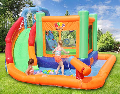BESTPARTY Inflatable Kids Water Slide Spin Combo Jumper Bounce House , Pool Water Slide for Toddler, Bouncy Splash Park for Outdoor Fun with Blower