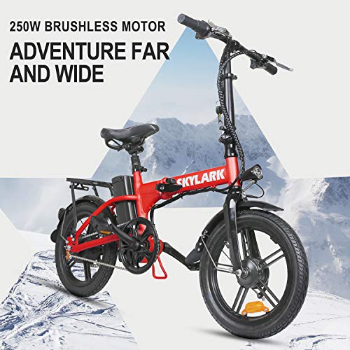 BRIGHT GG Electric Bike for Adults 16" Folding Ebike with 350W Motor and 36V10AH Lithium Battery,Red Electric Bicycle with Charger