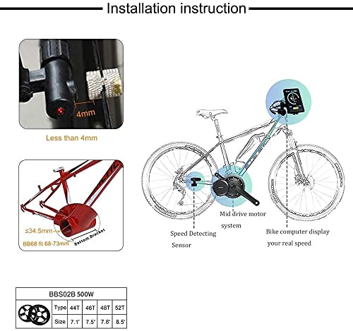 BAFANG 36V 500W BBS02B E-Bike Conversion Motor Kit DIY Electric Bike Kit (Chairing Wheel T44, Display 500C,36V 15.5Ah Battery and Charger)