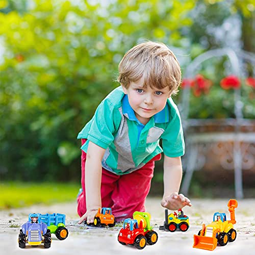 Woby Push and Go Friction Powered Car Toys Set Tractor Bulldozer Mixer Truck and Dumper for Baby Toddlers