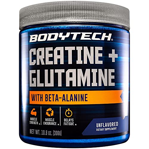 BodyTech Creatine Glutamine 5GM with Beta Alanine Unflavored Supports Muscle Growth, Recovery Immune Health (10.8 Ounce Powder)
