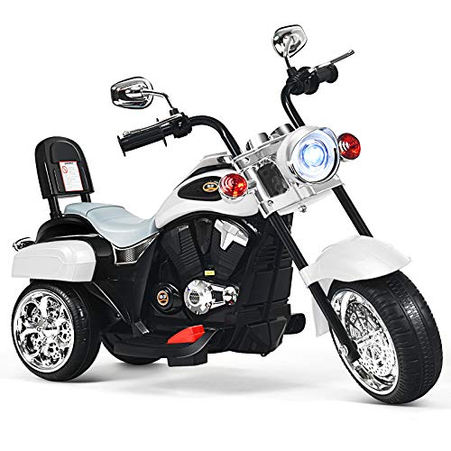 HONEY JOY Kids Motorcycle,6V Battery Powered Toddler Chopper Motorbike Ride On Toy w/Horn & Headlight, Foot Pedal, Music, 3-Wheel Mini Electric Motorcycle for Kids, Gift for Boys Girls(White)