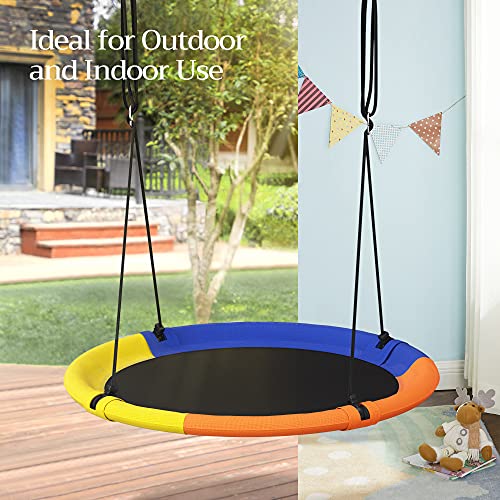SONGMICS Saucer Tree Swing 40 Inch 700 lb Load Textilene Fabric Includes Hanging Kit for Kids Outdoor Indoor Heavy Duty Safe Durable Easy Install for Backyard and Home Multicolor UGSW001Y02