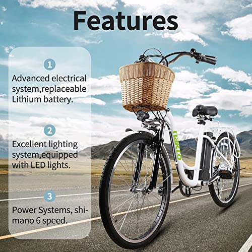 Electric Bike Adult Electric Bicycles 26" 350W Electric Bicycle with 36V10.4AH Lithium Battery, Professional 6 Speed Gears with Charger and Locks