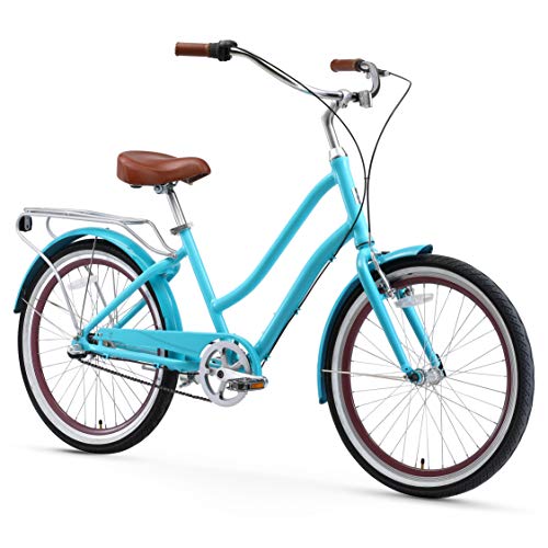 sixthreezero EVRYjourney Women's 3-Speed Step-Through Hybrid Cruiser Bicycle, 24" Wheels and 14" Frame, Teal with Brown Seat and Grips