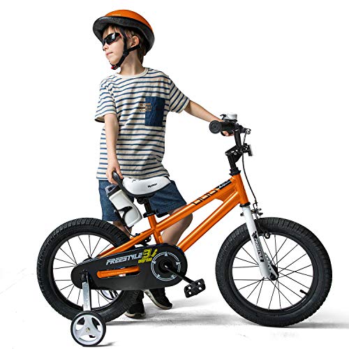 RoyalBaby Kids Bike Boys Girls Freestyle BMX Bicycle with Training Wheels Gifts for Children Bikes 14 Inch Orange