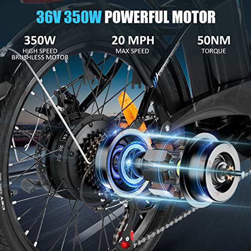 VIVI Electric Bike Adult Electric Bicycle 20" Ebike Folding Bike Electric City Bike with 350W Motor, 36V 10.4AH Removable Battery, 7-Speed Drivetrain, Throttle and Pedal Assist