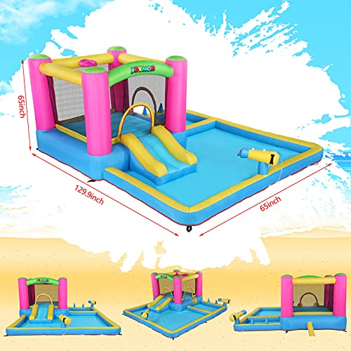 JOYMOR Inflatable Water Slide Park for Backyard, Bounce House w/ Blower, 2 Water Guns, Splash Pool, Water Slide Bouncer Castle Outdoor Playhouse for Little Kids