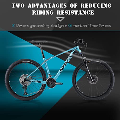 SAVADECK Carbon Fiber Mountain Bike, DECK6.0 15''/17''/19'' Carbon Frame Carbon Fork, 27.5/29'' Wheels MTB Bicycle 30 Speed with Shimano DEORE M6000 Groupsets (Black Blue 27.5x19'')
