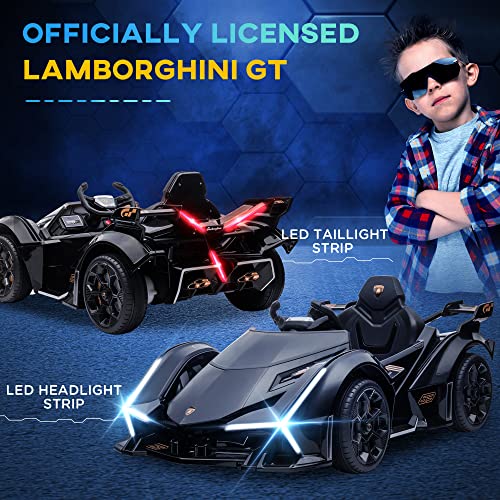 Aosom 12V Electric Ride-on Car, Licensed Lamborghini V12 Vision Gran Turismo Battery-Powered Ride-on Toy with Remote Control, Bluetooth, Music, LED Lights, for 3-6 Year Old Boys and Girls, Black