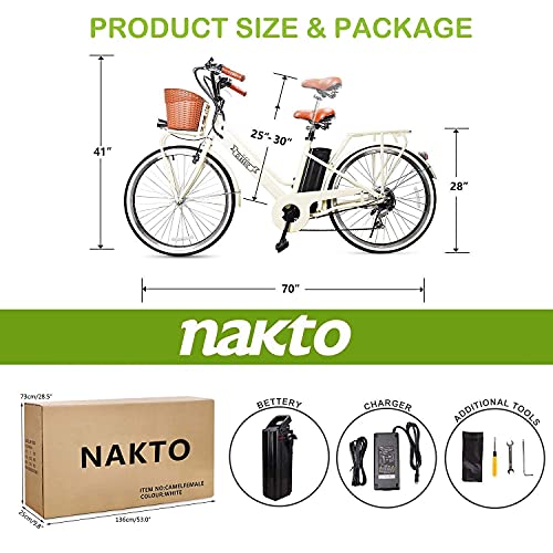 NAKTO 350W Electric Bike 26" Commuting E-Bike 6 Speed Electric Bikes for Adults City Ebike for Women High Speed Electric Bikes with 36V 12AH Removable Battery