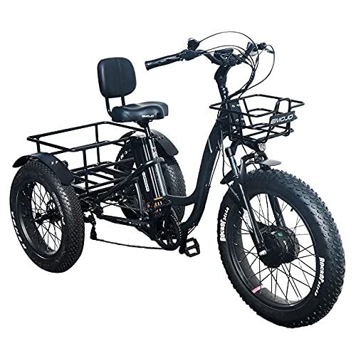 Emojo Electric Tricycle/Fat Tire Caddy Pro Trike, 500W 48V Hybrid Bicycle with Aluminum Alloy Frame, Oversize Rear Cargo and Front Basket for Heavy-Duty Carrying or Delivery (Grey Caddy Pro)