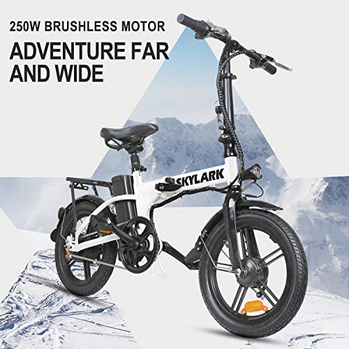 BRIGHT GG Skylark 16" Electric Bike for Adults Folding Ebike with 350W Motor and Removable 36V10AH Lithium Battery,White Electric Bicycle with Charger