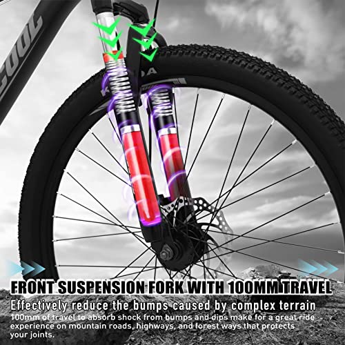Full Suspension Mountain Bike, Shimano 21 Speed, 26 Inch Wheel, for Men Mens Womens Bicycle, Teen Boys Girls Youth Bikes, Multiple Colors