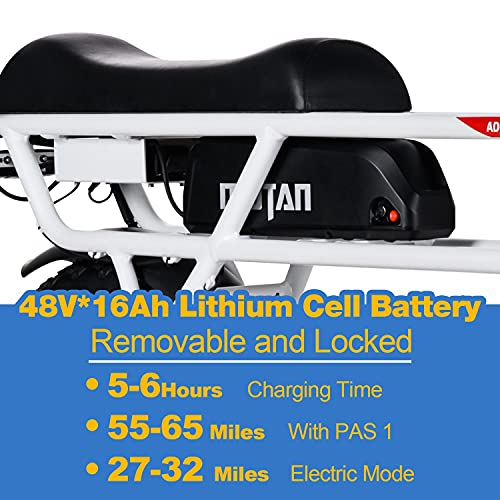 Addmotor MOTAN Electric Bicycle 20 Inch Fat Tire 750W Motor 48V 16Ah Lithium Battery Powered Assit Motorcycle Headlight M-70 Platinum Cruiser Retro E Bike for Adults Men (Snowy White)