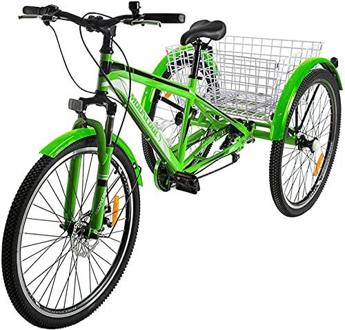 Adult Mountain Tricycle, 7 Speed Three Wheel Cruiser Bike, 24/26/27.5 Inch Adults Trikes with Shopping Basket, Exercise Men's Women's Tricycles, Multiple Colors