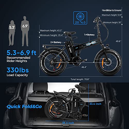 750W Motor 33 mph Folding Fat Tires Ebike Two Big Battery 48V 10Ah & 20Ah Electric Bike Eahora Urban Adult Electric Bicycles foe Woman and Man with Color LCD Display Rear Shelf Shimano 7 Speed