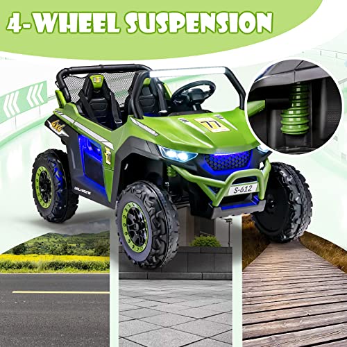 OLAKIDS 2 Seater Kids Ride On UTV, 12V Electric Truck Car with Remote Control, Battery Powered Vehicle with 4 Wheels Suspension, Music, Bluetooth, MP3, USB, FM, Horn (Green)
