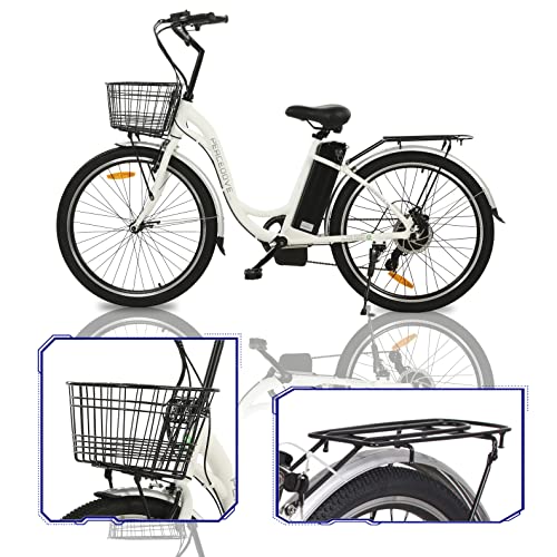 ECOTRIC Electric Bike for Adults 26" Ebike 350W Motro Adult Cruiser Electric Bicycles with Basket Shimano 7 Speed Gears E-Bike with Removable 36V 10AH Lithium Battery Commute Ebike for Female Male