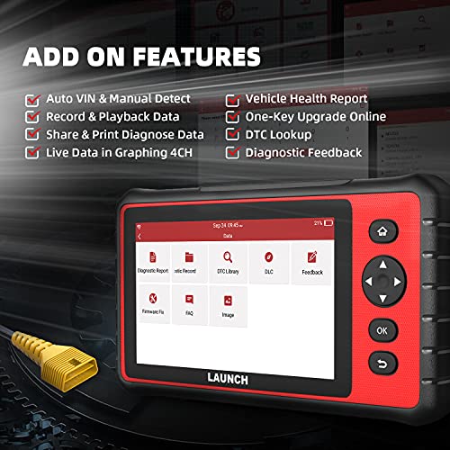 LAUNCH Creader 909 Diagnostic Tool, Auto Scanner OBD2 Code Reader with 7'' Touch Screen for All Systems WiFi Car Scan Tool with 26 Reset Services Oil TPMS SAS Injector Reset IMMO Car Battery Tester