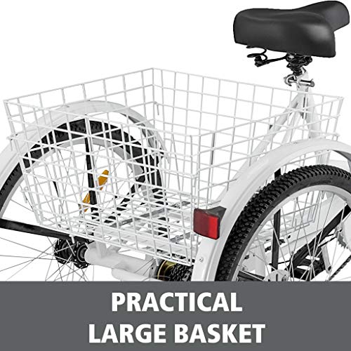 VKEKIEO Adult Tricycle 7 Speed, 3 Wheel Mountain Trikes, 24 Inch Cruise Bike with Large Size Shopping Basket and Suspension for Seniors, Women, Men, US Stock