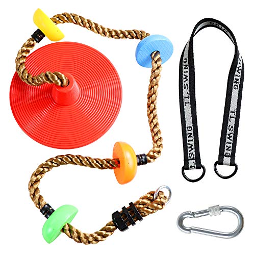 Climbing Rope Tree Swing with Platforms and Disc Swing Seat Set Outdoor Playground Accessories for Kids Including Hanging Strap & Carabiner