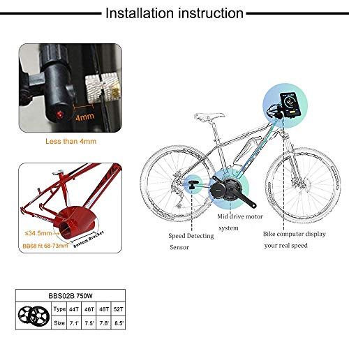 BAFANG BBS02B 48V 750W Motor LCD Display Electric Bike Part and Accessories DIY Ebike Conversion Kit (Chainring Wheel T44, Display 750C)