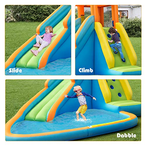 BOUNTECH Inflatable Water Slide, Water Slides for Kids Backyard w/Climbing Wall, Long Slide, Indoor Outdoor Bounce House Including Oxford Carry Bag, Repairing Kit, Stakes, Hose (with 740W Air Blower)