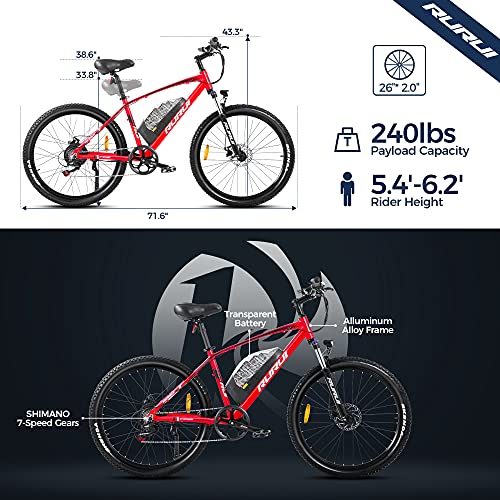 500W Electric Mountain Bike 48V 16Ah Transparent Battery Electric Bicycle for Adults, 27.5 inch Electric Bike with LCD Display & Suspension Fork, Shimano 7-Speed