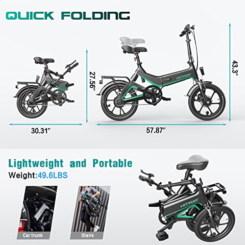 HITWAY Electric Bike for Adults,Lightweight Ebike with 36V Removable Li-Battery,16 Inch Folding Electric Bicycles with Pedals,15.5MPH 28 Miles Max,Dual Disc Brakes&Shock Absorbers,3 Riding Modes,IP54