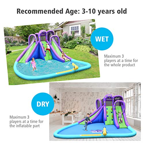 BOUNTECH Inflatable Water Slide, Mighty Octopus Water Slides for Kids Backyard w/Large Splash Pool, Climbing Wall, Double Slides, Water Cannon, Inflatable Water Park w/Accessories (Without Blower)