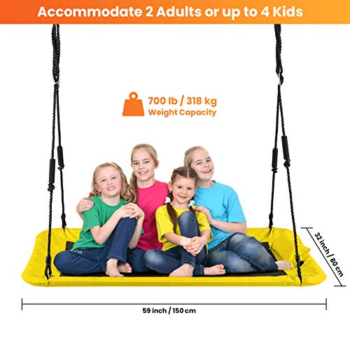 LITTLELOGIQ Tree Swing for Kids, 59 Inch Outdoor Swing Sets for Backyard, Flying Swing with 2 Hanging Straps, 700lb Capacity, Adjustable Ropes, Easy Setup, for Adults & Kids - Yellow