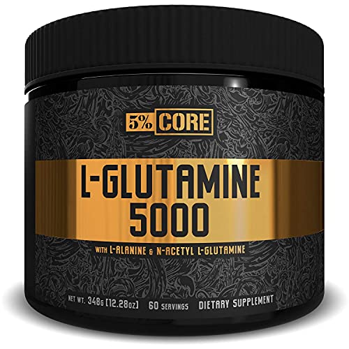 5% Nutrition Core L-Glutamine 5000 Supplement w/ L-Alanine | Amino Acid Muscle Builder Post Workout Recovery | Unflavored Powder (60 Servings)
