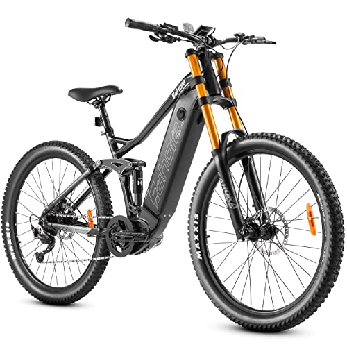 Eahora Electric Bike for Adults 500W BAFANG Mid Motor ACE 48V 16Ah Removable Larger Battery 27.5" Electric Bicycle 28MPH Mountain Snow Beach EBike Shimano 9-Speed Full Suspension E-Bike UL Certified