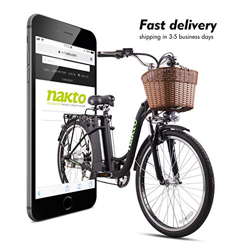 NAKTO 26" Electric Bike 6 Speed Ebike, 250W High Speed Electric Bicycle with 36V 10Ah Lithium Battery