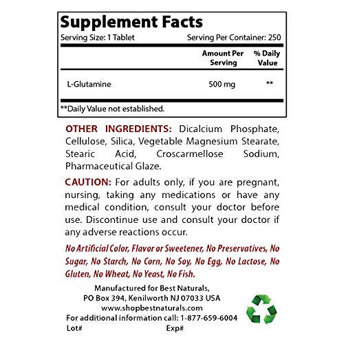 Best Naturals L-Glutamine 500 mg 250 Tablets