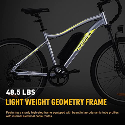 Heybike Race Electric Bike Light Weight 26" Commuter Electric Mountain Bike Long Range, 350W Brushless Motor, Shimano 7-Speed and Front Fork Suspension, Urban Electric Bicycle for Adults