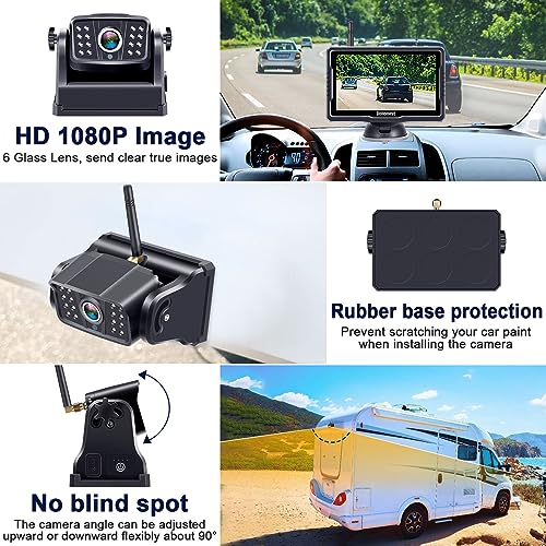 DoHonest Wireless Backup Camera Magnetic: Scratch-Proof Truck Trailer Hitch Rear View Camera HD 1080P No Wiring No Drilling Rechargeable 5 Inch Monitor System for Car RV Camper -V35