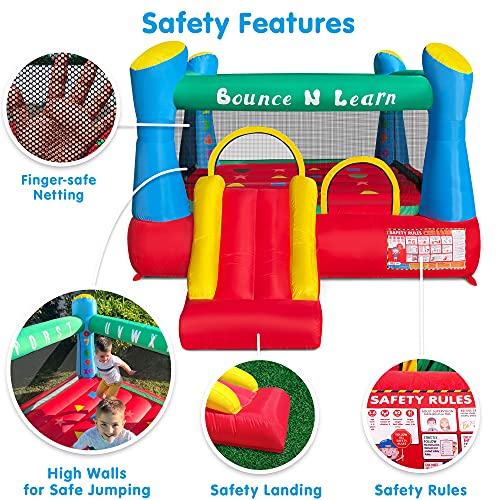 Educational Inflatable Bouncy House for Kids Outdoor Jump 'n Slide Bounce House with Blower Included for Kids Ages 3-8